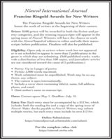 2020 Francine Ringold Awards for New Writers poster