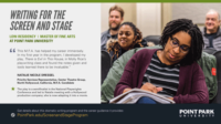 Screenshot of Point Park University Low-Res MFA in Writing for the Stage & Screen February 2021 eLitPak Flier