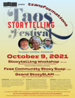 Screenshot of SOMOS Taos Storytelling Festival flier for the NewPages September 2021 eLitPak