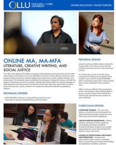 screenshot of Our Lady of the Lake University Online MFA & MA Program flyer for the June 2022 eLitPak