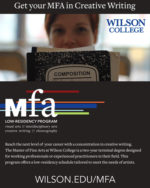 Screenshot of Wilson College Low-Res MFA Program flier for NewPages August 2022 eLitPak