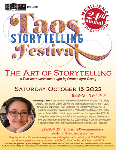 Screenshot of SOMOS'flier for the 24th annual Taos Storytelling Festival