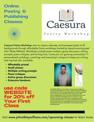 Screenshot of Caesura Poetry Workshop Flyer for First Class Discount