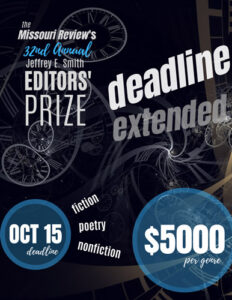Screenshot of Missouri Review 32nd Annual Jeffrey E. Smith Editors' Prize flyer for the NewPages October 2022 eLitPak