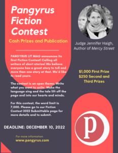 Screenshot of Pangyrus' Inaugural Fiction Contest flyer for the NewPages October 2022 eLitPak