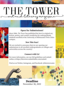 Screenshot of The Tower November 2022 Submission Deadline flyer