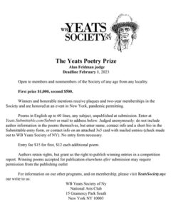 Screenshot of the 2023 Yeats Poetry Prize flyer