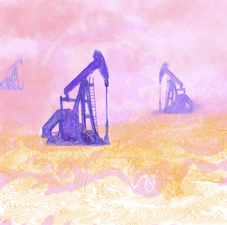 art featuring oilwells pumping in clouds