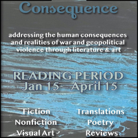 Banner ad for Consequence Volume 15 Number 2 reading period
