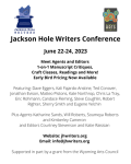 Screenshot of the 2023 Jackson Hole Writers Conference flyer for the NewPages eLitPak Newsletter