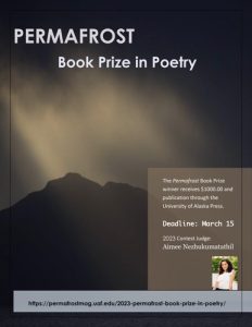 Screenshot of Permafrost's flyer in the February 2023 eLitPak for their 2023 Permafrost Book Prize in Poetry