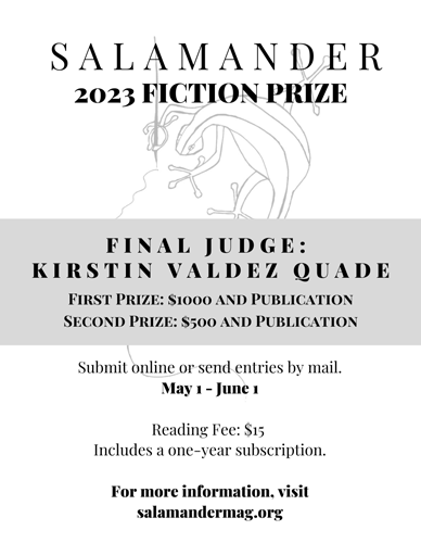 Flyer for Salamander's 2023 Fiction Prize