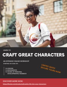 Screenshot of Learn to Craft Great Characters with Litwise flyer for the NewPages eLitPak newsletter