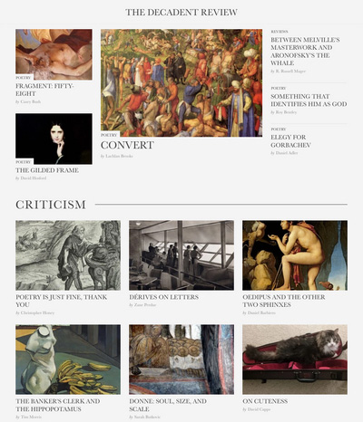 Screenshot of literary magazine The Decadent Review's website