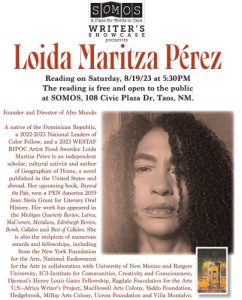 Screenshot of the SOMOS Writers' Showcase Loida Maritza Pérez Reading flyer