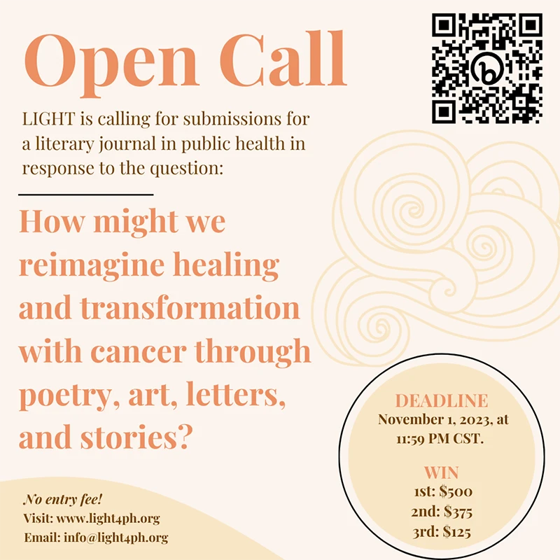 Flyer for LIGHT Magazine's Issue 3 call for submissions on experiences of healing and transformation with Cancer