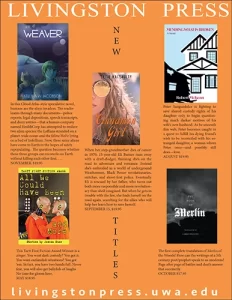 Screenshot of Livingston Press' flyer announcing Fall 2023 new book releases