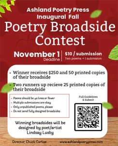 Screenshot of Ashland Poetry Press' flyer for announcing the inaugural Poetry Broadside Contest