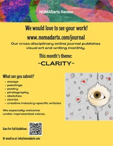 Screenshot of NOMADartx Review's clarity-themed call for submissions flyer
