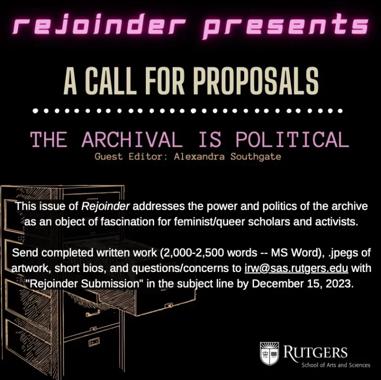 Flyer for Rejoinder's The Archive is Political call for submissions