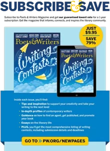 Screenshot of Poets & Writers special November 2023 subscription offer flyer