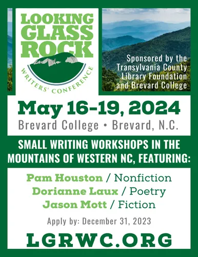 flyer for the 2024 Looking Glass Rock Writers' Conference taking place May 16-19 in Brevard, North Carolina