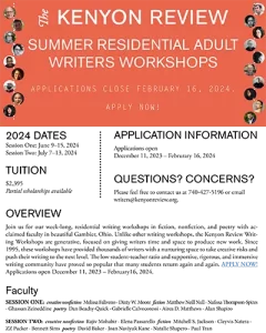Screenshot of Kenyon Review's 2024 Summer Residential Adult Writers Workshops