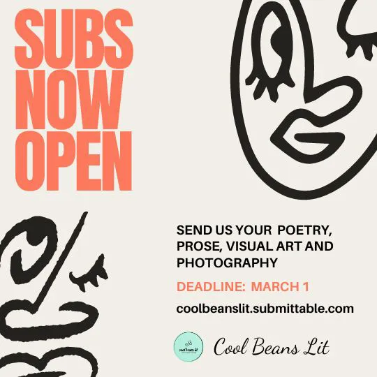 Cool Beans Lit call for submissions flyer for Spring 2024 issue