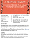 screenshot of The Kenyon Review's flyer for the 2024 Summer Residential Adult Writers Workshop