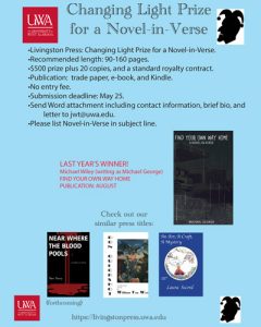 Screenshot of Livingston Press' flyer for the second annual Changing Light Prize for a Novel-in-Verse