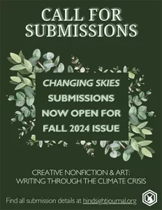 image of Changing Skies flyer for Fall 2024 issue call for submissions