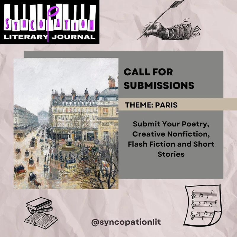 Syncopation Lit call for Paris-themed work flyer