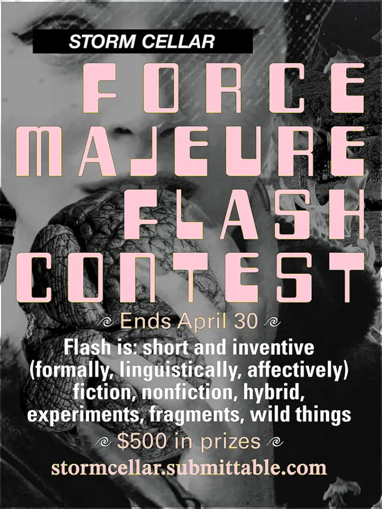 Flyer for Storm Cellar's 2024 Force Majeure Flash Contest