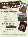 image of Lynne Golodner's flyer for the 2024 Redwoods Writing Retreat