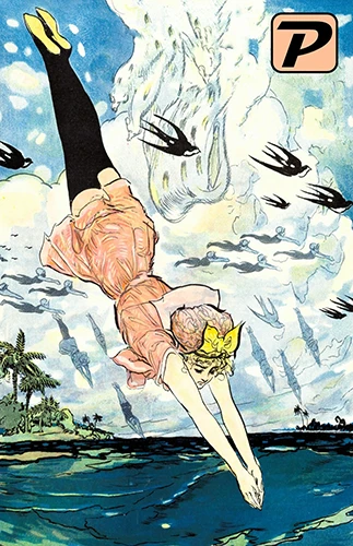 Palooka poster, artwork of girl diving into a lake