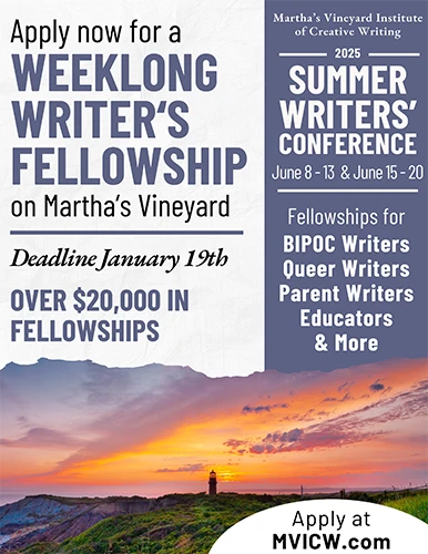 Screenshot of $20,000 in Fellowships for Writers flyer from Martha's Vineyard Summer Writers' Conference