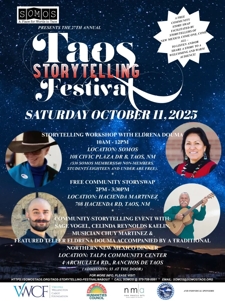 Poster for the 27th Annual Taos Storytelling Festival on October 11, 2025.