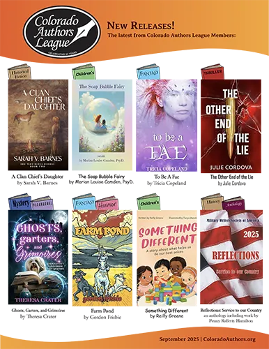 Flyer showcasing new book releases from Colorado Authors League members, September 2025.