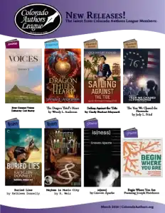 Small promotional image displaying multiple new book covers from Colorado Authors League members across genres such as anthology, fantasy, historical fiction, mystery, and poetry.