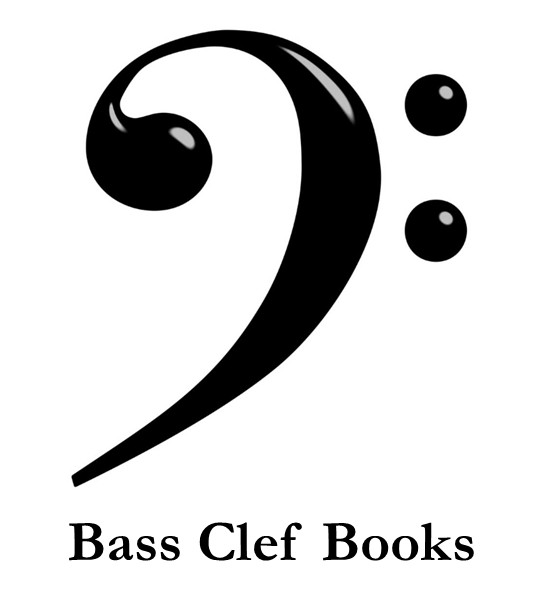 Black bass clef symbol with two dots above the wordmark “Bass Clef Books” on a white background.
