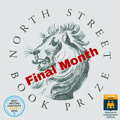 Circular logo for the North Street Book Prize featuring an illustrated lion head with the words “North Street Book Prize” and a red “Final Month” banner across the center.
