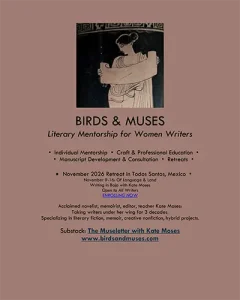 Birds and Muses writing mentorship program with Kate Moses supporting writers developing book-length projects