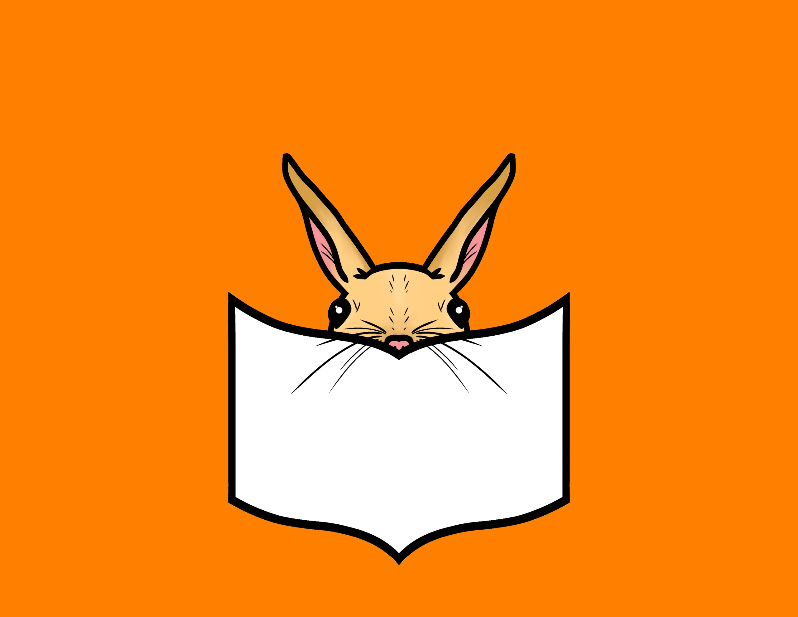 Illustration of a jerboa peeking over an open book, with only its ears and eyes visible above the pages, set against a bright orange background.