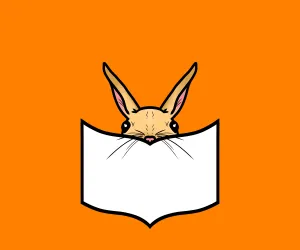 Illustrated jerboa peeking over an open book on an orange background, promoting the Jerboa Lit 500 Challenge.