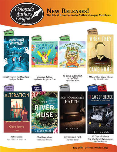 Open PDF flyer highlighting July 2026 book releases from members of the Colorado Authors League.