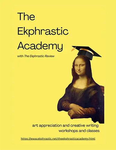 Open PDF flyer for The Ekphrastic Academy, offering art appreciation and creative writing workshops and classes through The Ekphrastic Review.